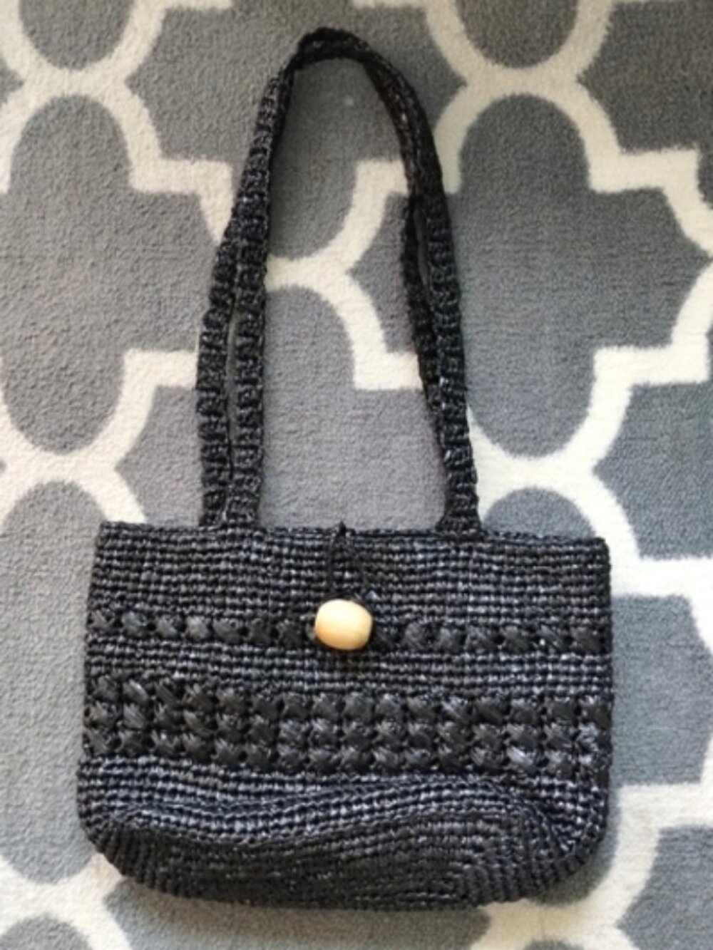 Black Woven Raffia Bag